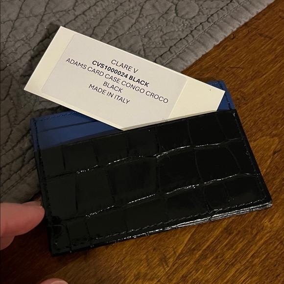 Clare V. Adams Card case in black Croc-Embossed and Blue leather accent - NEW! - Picture 2 of 7